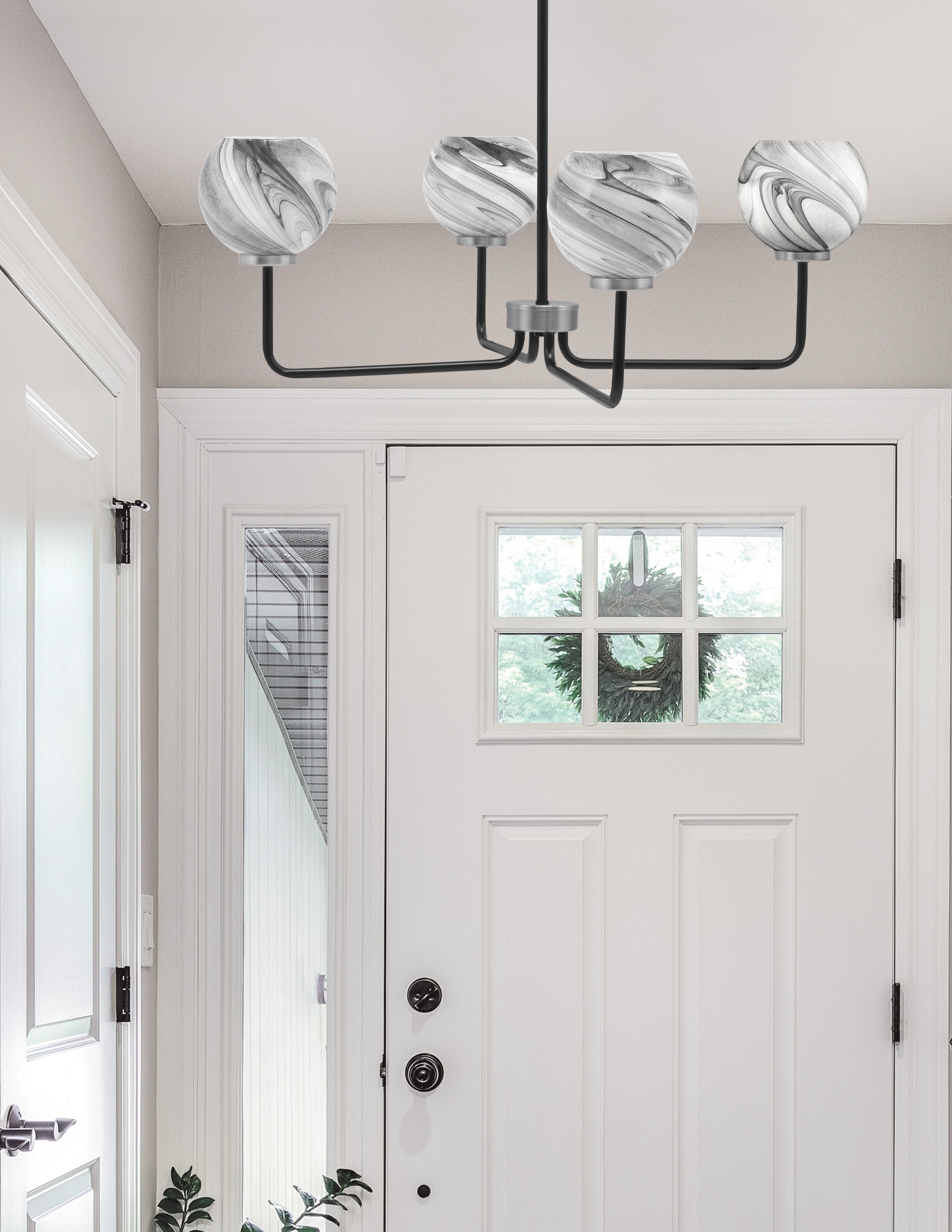 Sandia Four Light Chandelier in Matte Black & Graphite with Onyx Swirl Shade