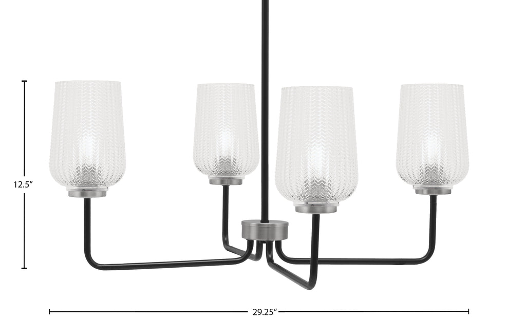 Sandia Four Light Chandelier in Matte Black & Graphite with Clear Textured Shade