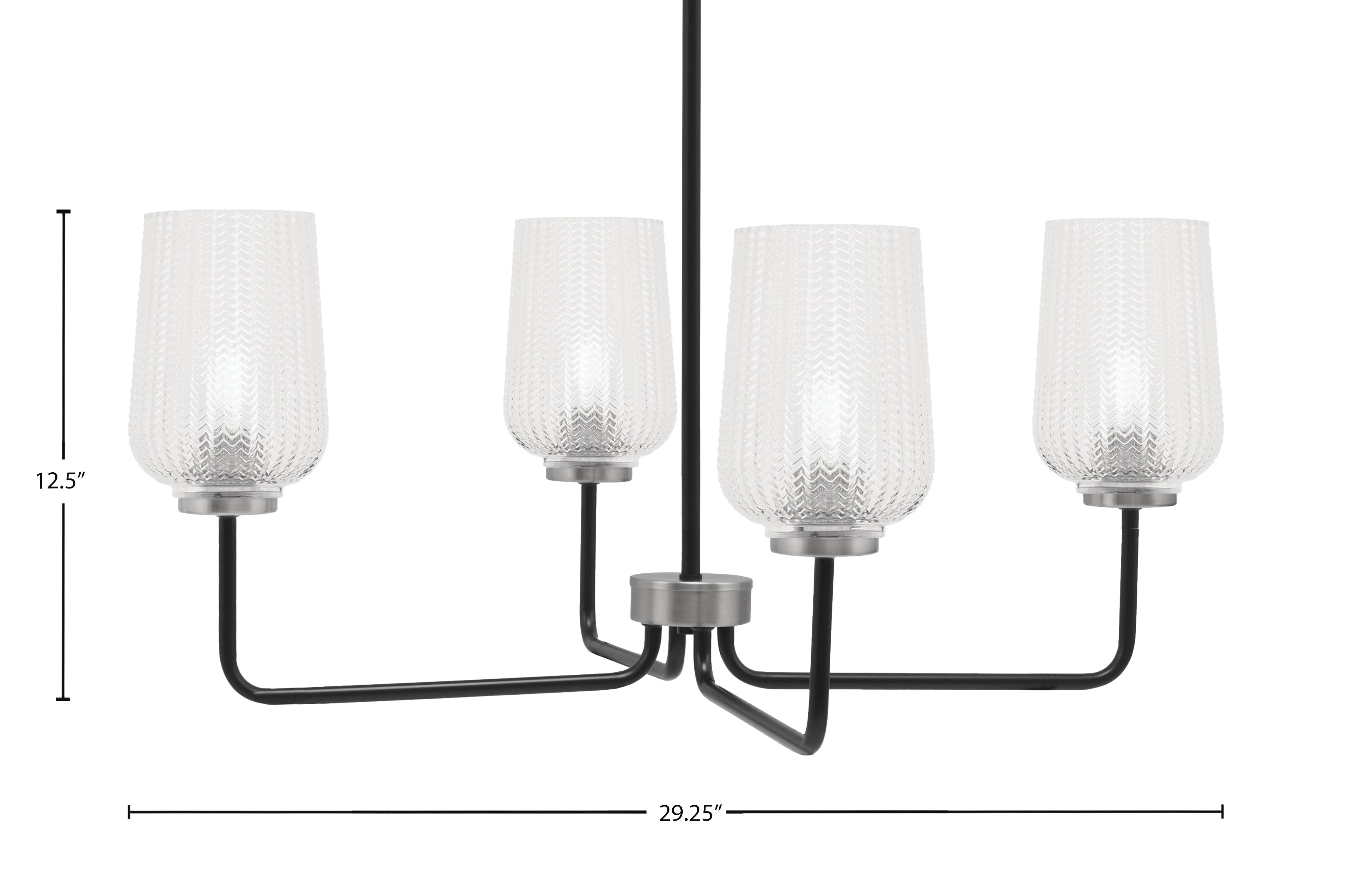 Sandia Four Light Chandelier in Matte Black & Graphite with Clear Textured Shade