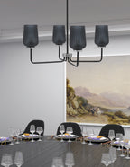 Sandia Four Light Chandelier in Matte Black & Graphite with Smoke Textured Shade