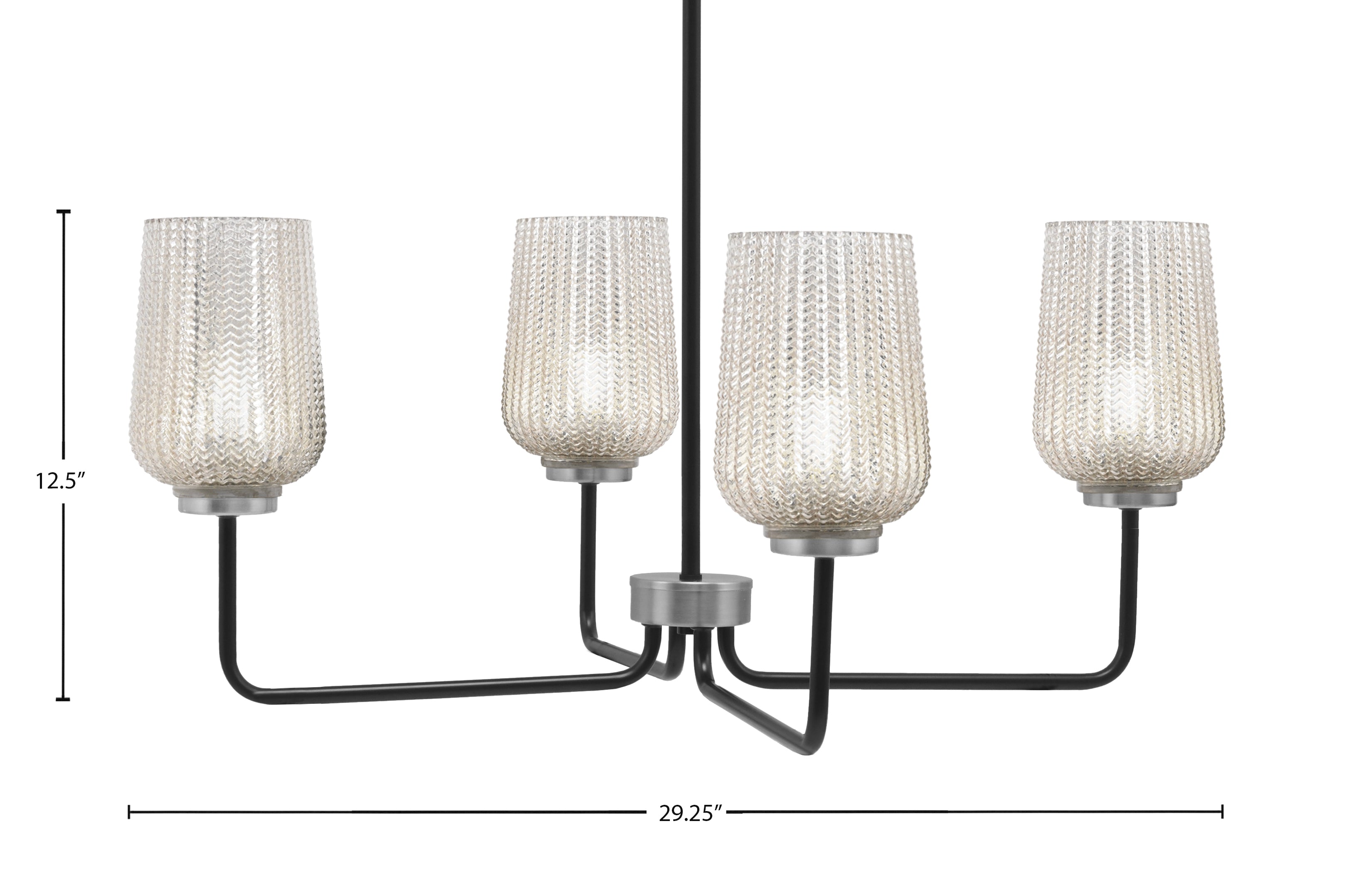 Sandia Four Light Chandelier in Matte Black & Graphite with Silver Textured Shade