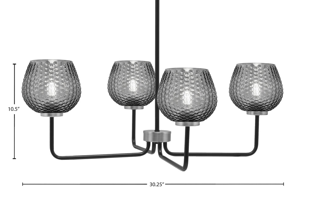Sandia Four Light Chandelier in Matte Black & Graphite with Smoke Textured Shade