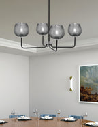 Sandia Four Light Chandelier in Matte Black & Graphite with Smoke Textured Shade
