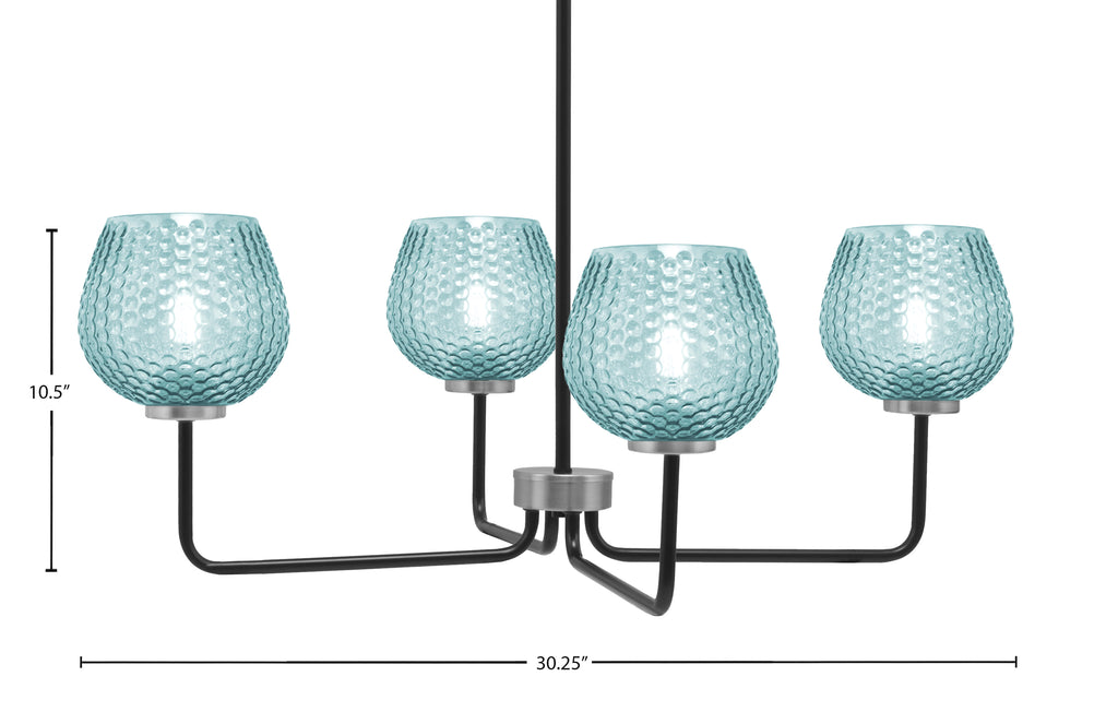 Sandia Four Light Chandelier in Matte Black & Graphite with Turquoise Textured Shade