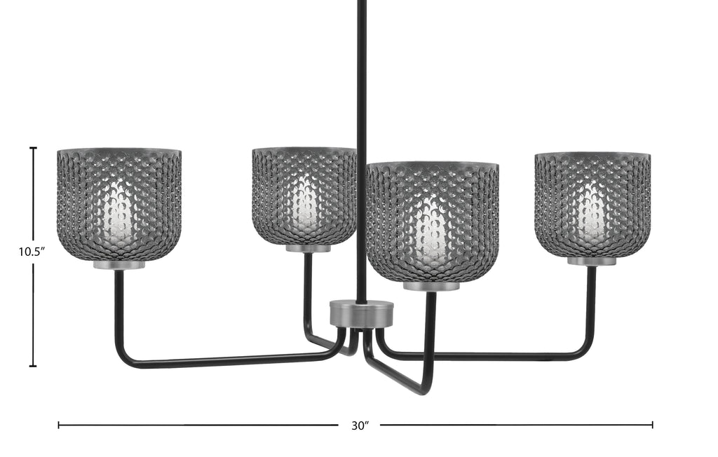 Sandia Four Light Chandelier in Matte Black & Graphite with Smoke Textured Shade