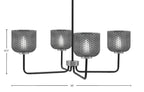 Sandia Four Light Chandelier in Matte Black & Graphite with Smoke Textured Shade