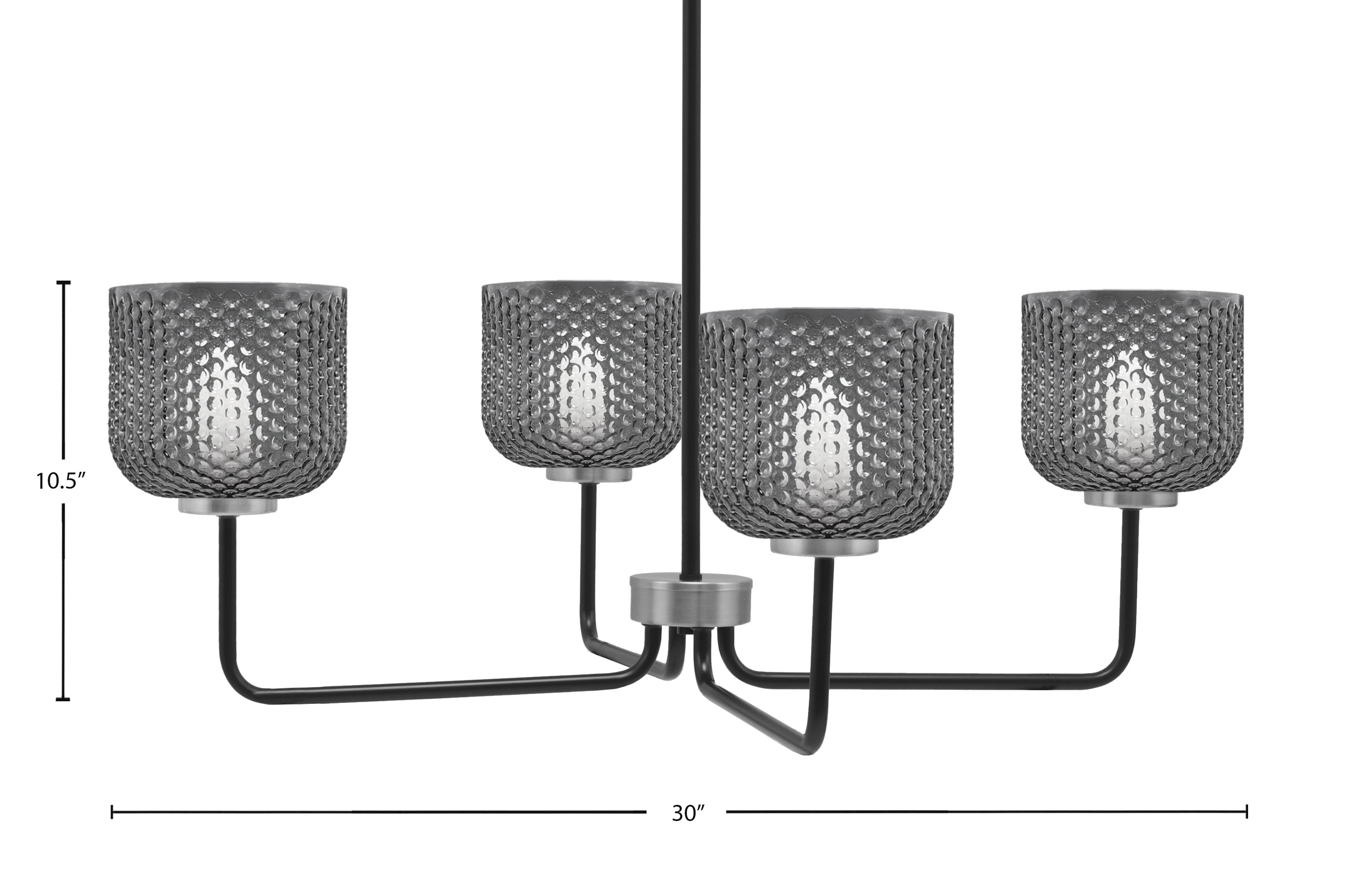 Sandia Four Light Chandelier in Matte Black & Graphite with Smoke Textured Shade