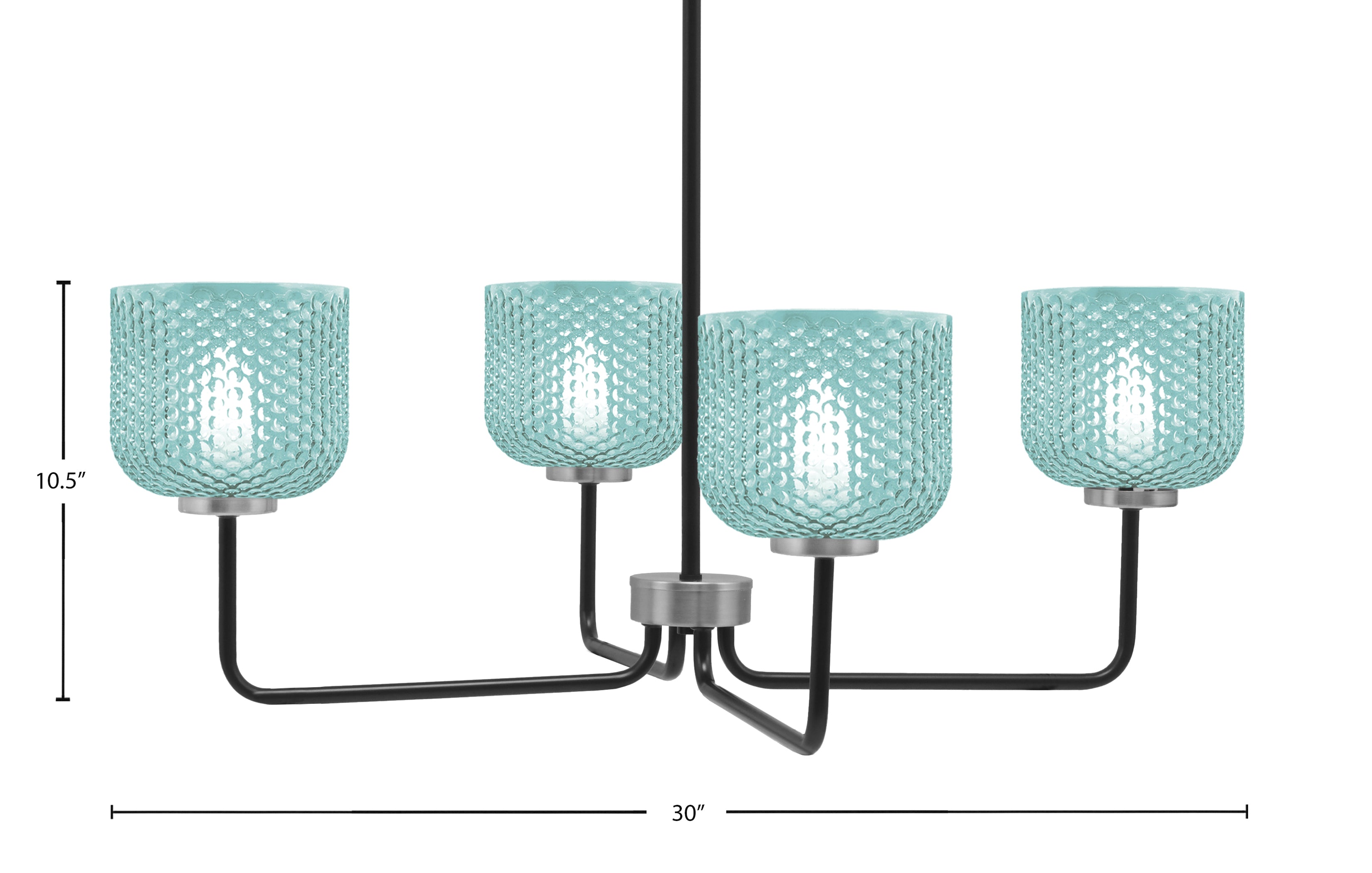 Sandia Four Light Chandelier in Matte Black & Graphite with Turquoise Textured Shade