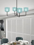 Sandia Four Light Chandelier in Matte Black & Graphite with Turquoise Textured Shade