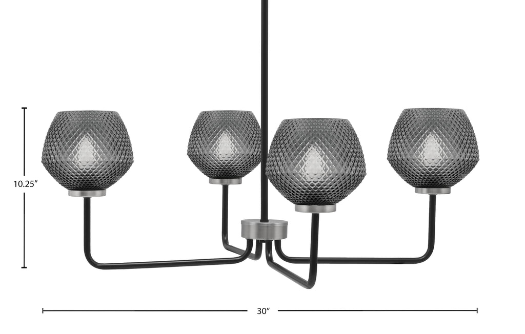 Sandia Four Light Chandelier in Matte Black & Graphite with Smoke Textured Shade