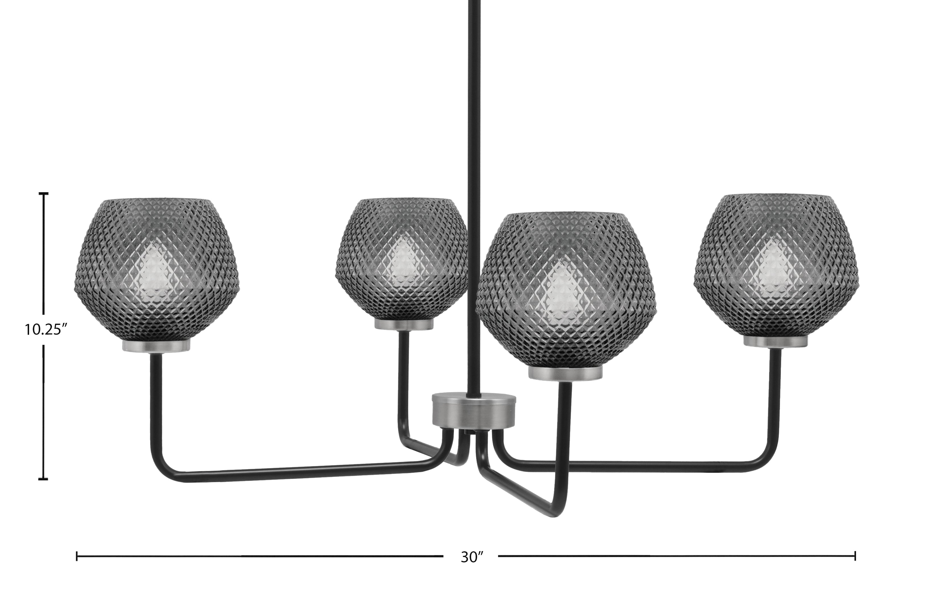 Sandia Four Light Chandelier in Matte Black & Graphite with Smoke Textured Shade
