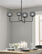 Sandia Four Light Chandelier in Matte Black & Graphite with Smoke Textured Shade