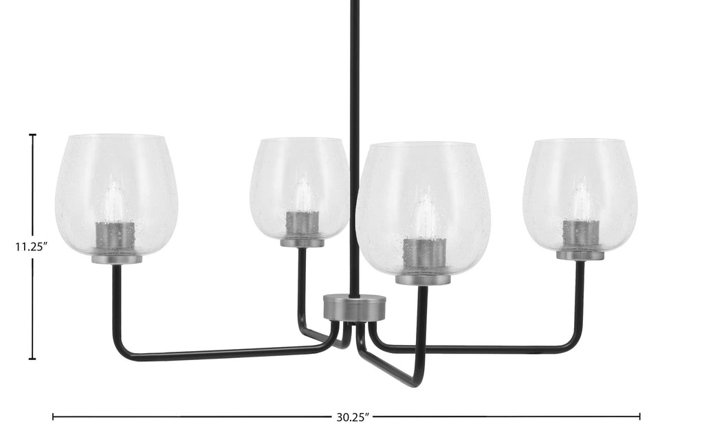 Sandia Four Light Chandelier in Matte Black & Graphite with Clear Bubble Shade