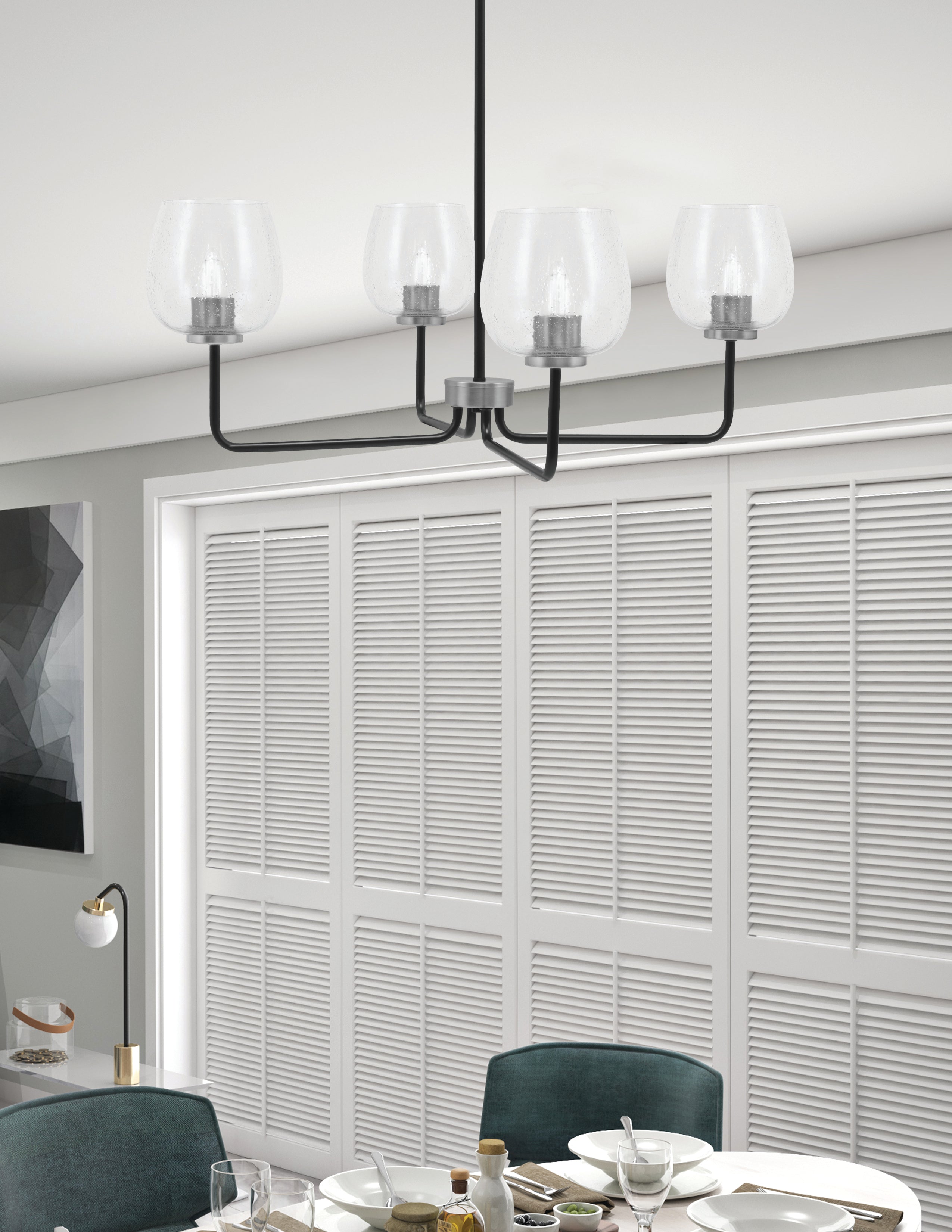 Sandia Four Light Chandelier in Matte Black & Graphite with Clear Bubble Shade