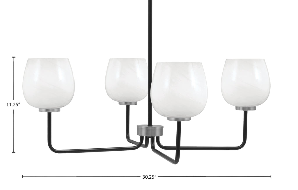 Sandia Four Light Chandelier in Matte Black & Graphite with White Marble Shade