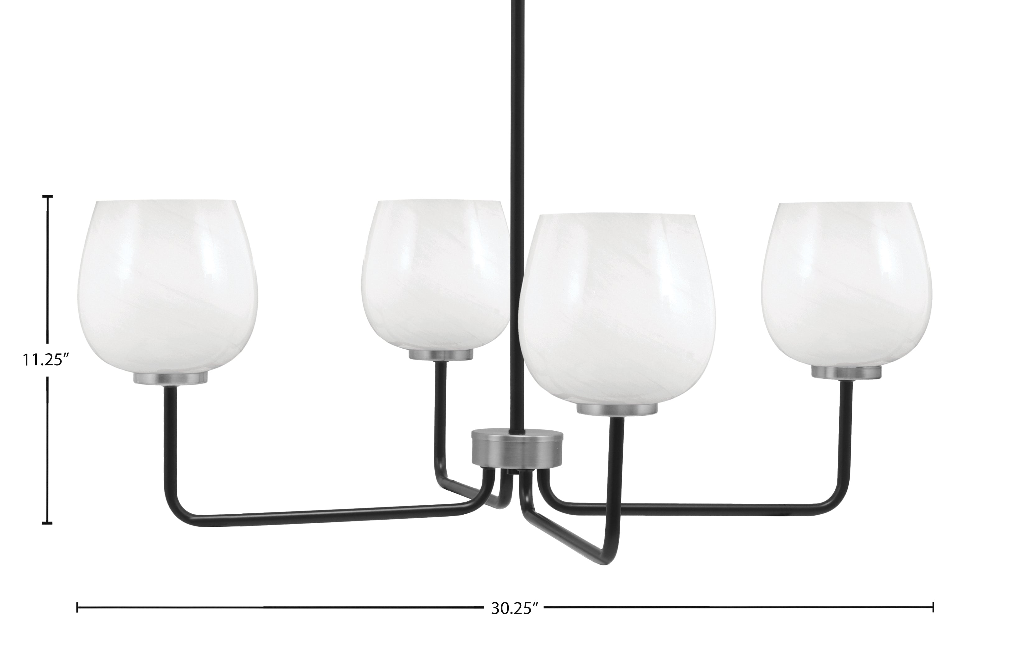 Sandia Four Light Chandelier in Matte Black & Graphite with White Marble Shade