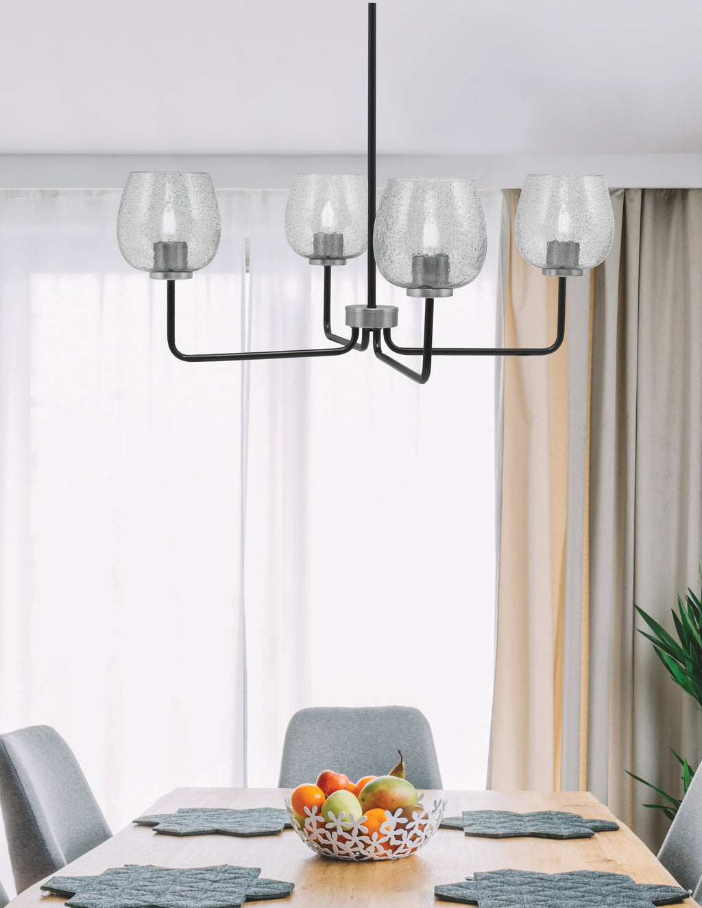 Sandia Four Light Chandelier in Matte Black & Graphite with Smoke Bubble Shade