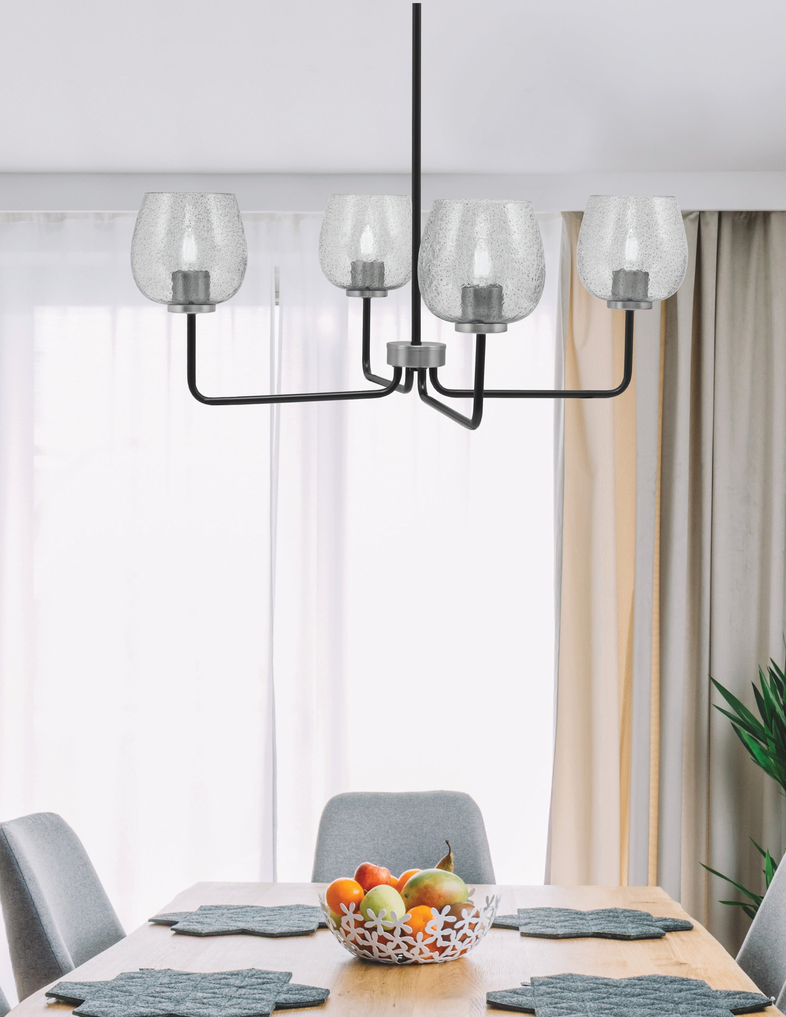 Sandia Four Light Chandelier in Matte Black & Graphite with Smoke Bubble Shade