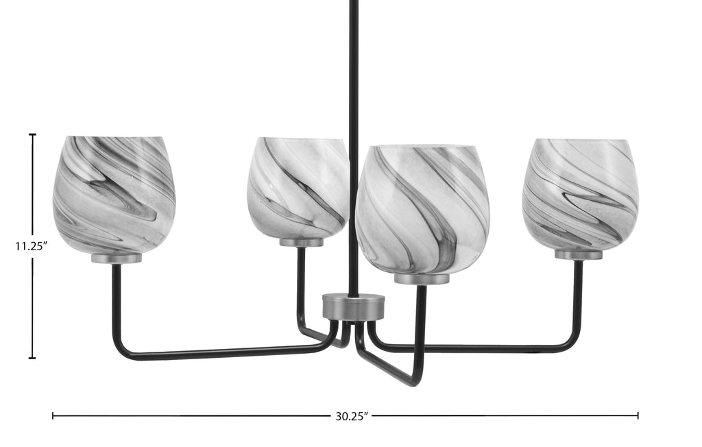 Sandia Four Light Chandelier in Matte Black & Graphite with Onyx Swirl Shade