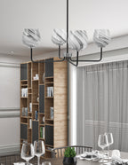 Sandia Four Light Chandelier in Matte Black & Graphite with Onyx Swirl Shade