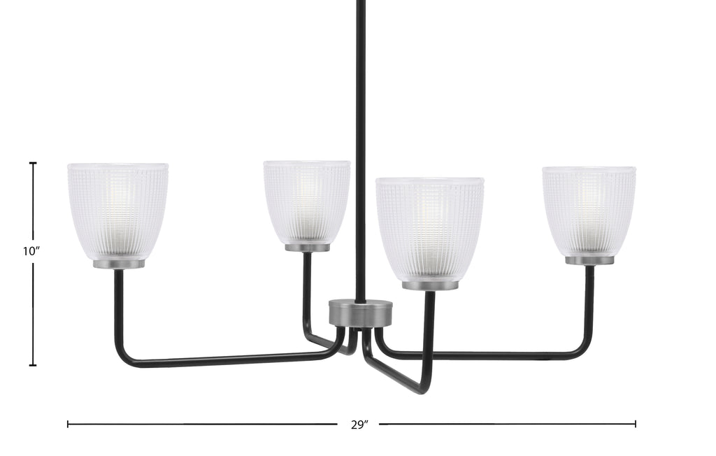 Sandia Four Light Chandelier in Matte Black & Graphite with Clear Ribbed Shade
