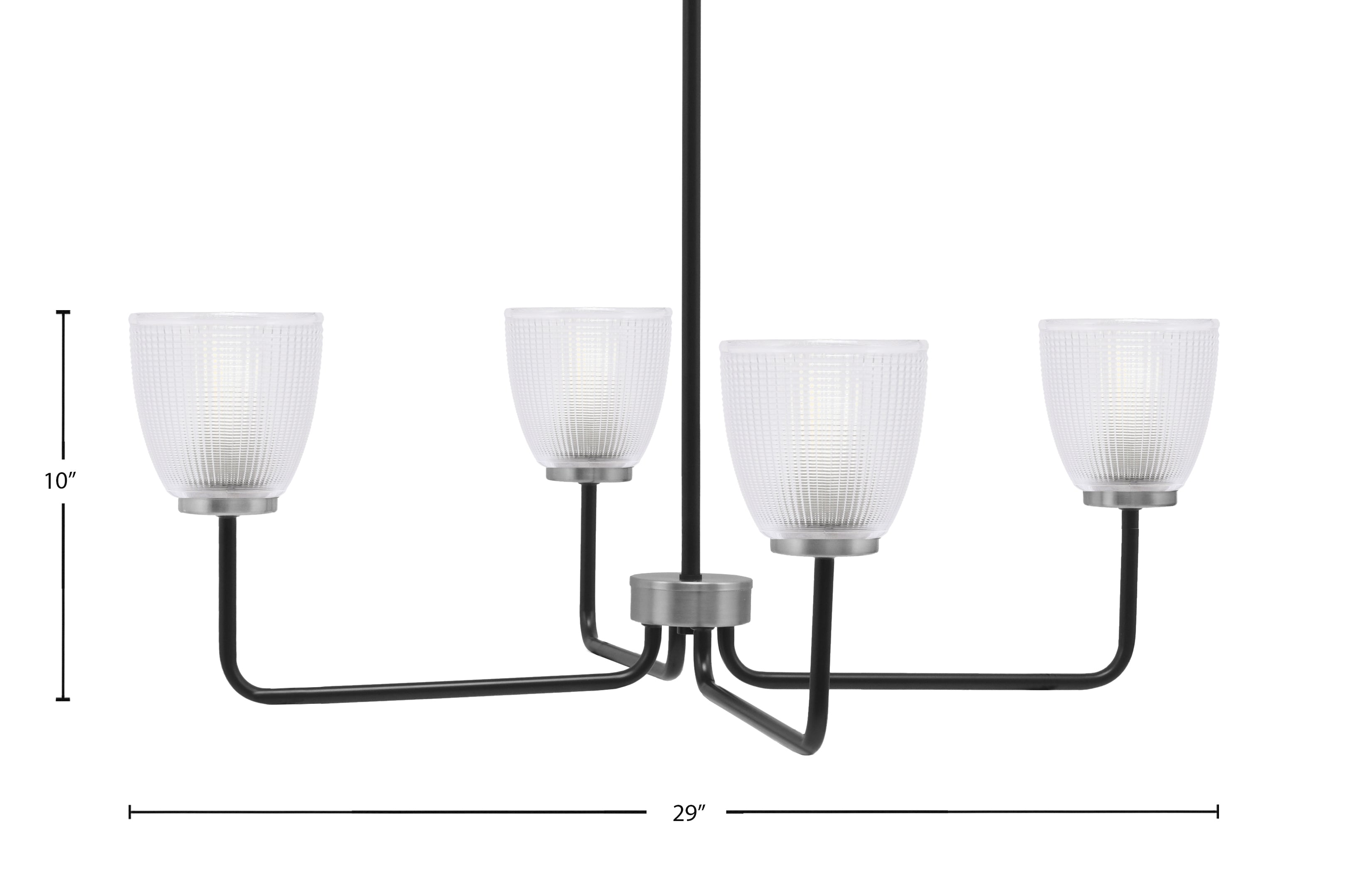 Sandia Four Light Chandelier in Matte Black & Graphite with Clear Ribbed Shade