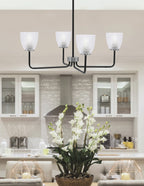 Sandia Four Light Chandelier in Matte Black & Graphite with Clear Ribbed Shade