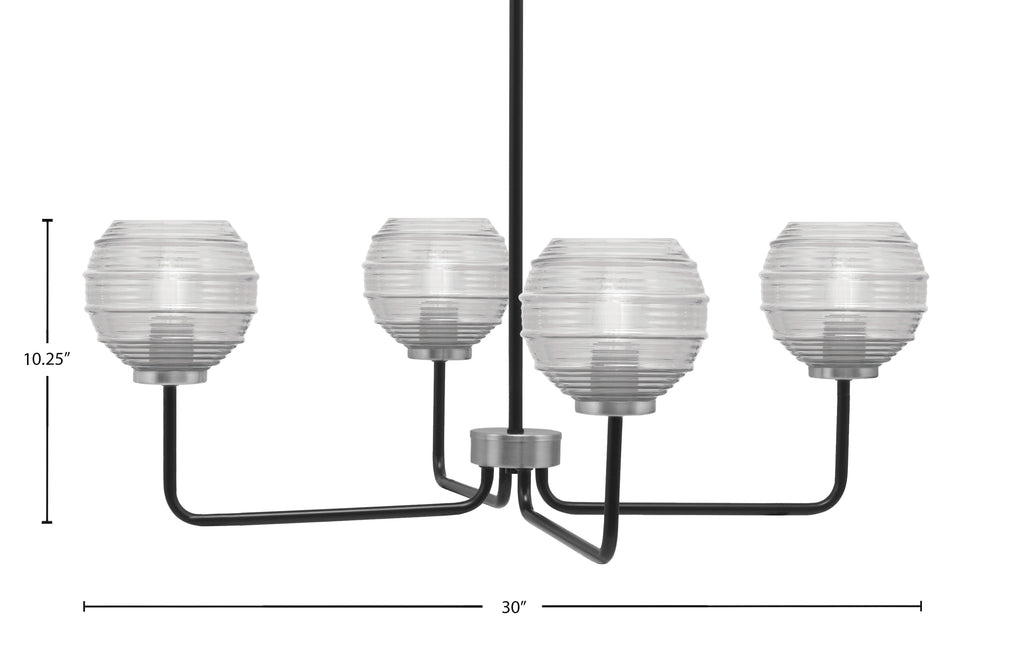 Sandia Four Light Chandelier in Matte Black & Graphite with Clear Ribbed Shade