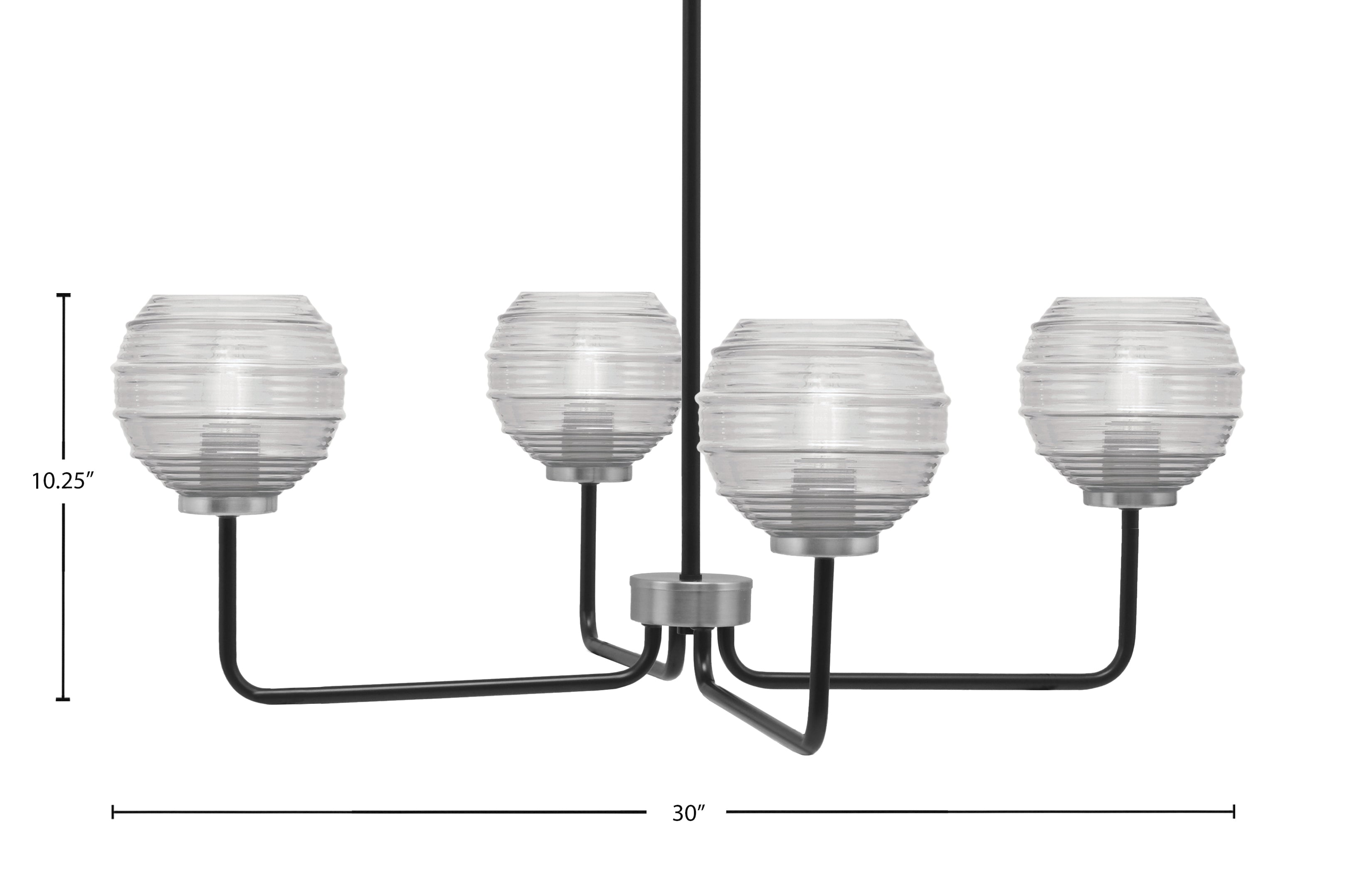 Sandia Four Light Chandelier in Matte Black & Graphite with Clear Ribbed Shade