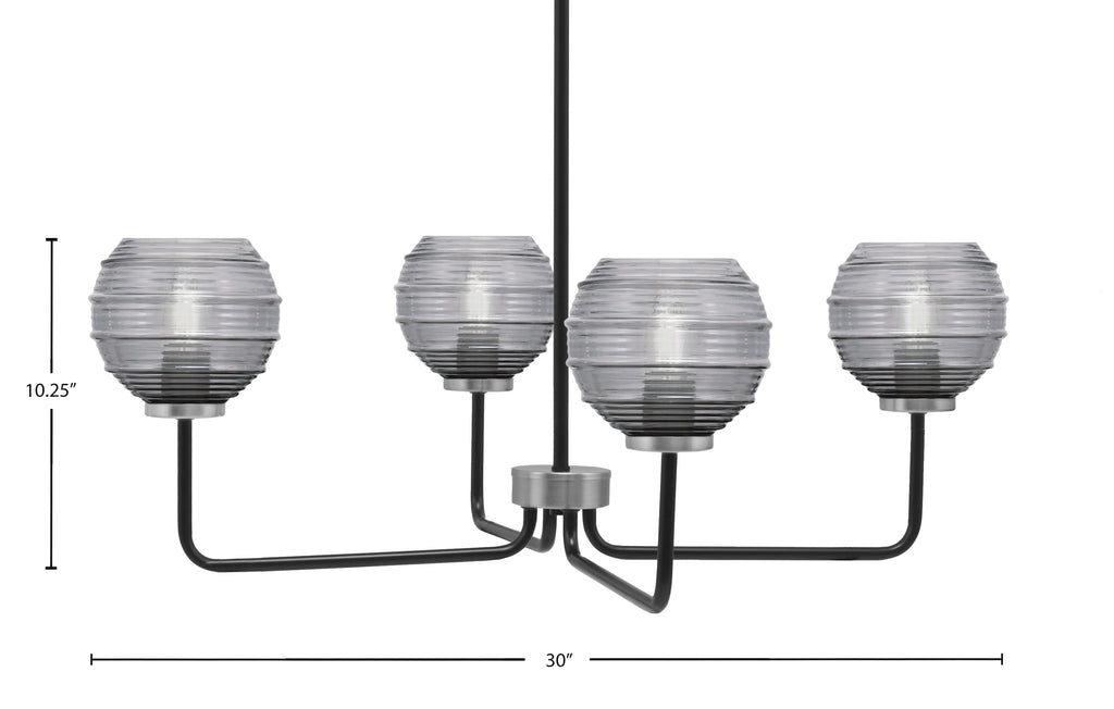 Sandia Four Light Chandelier in Matte Black & Graphite with Smoke Ribbed Shade