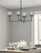 Sandia Four Light Chandelier in Matte Black & Graphite with Smoke Ribbed Shade