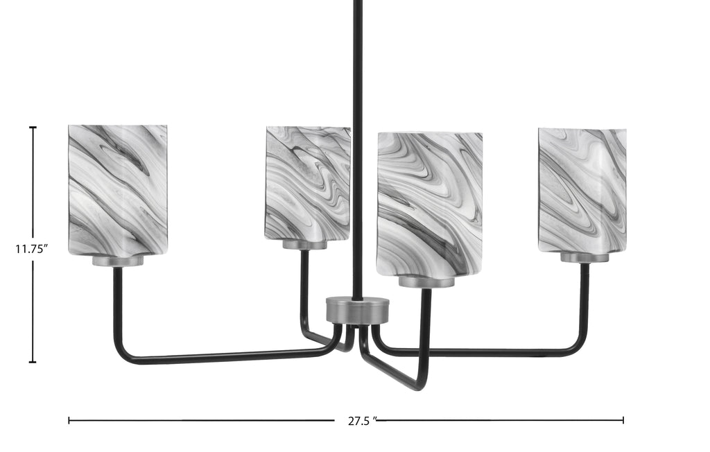Sandia Four Light Chandelier in Matte Black & Graphite with Onyx Swirl Shade