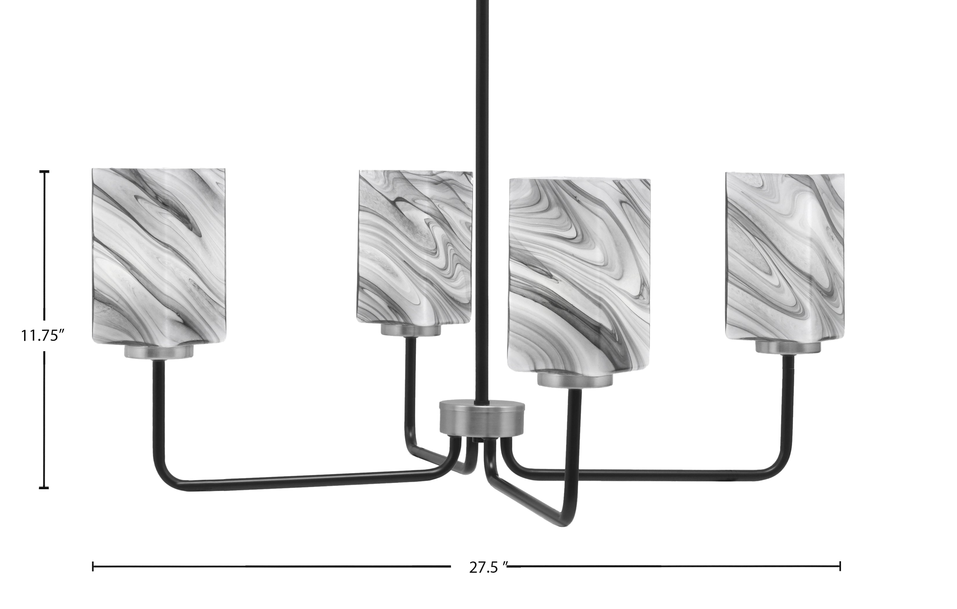 Sandia Four Light Chandelier in Matte Black & Graphite with Onyx Swirl Shade