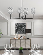 Sandia Four Light Chandelier in Matte Black & Graphite with Onyx Swirl Shade