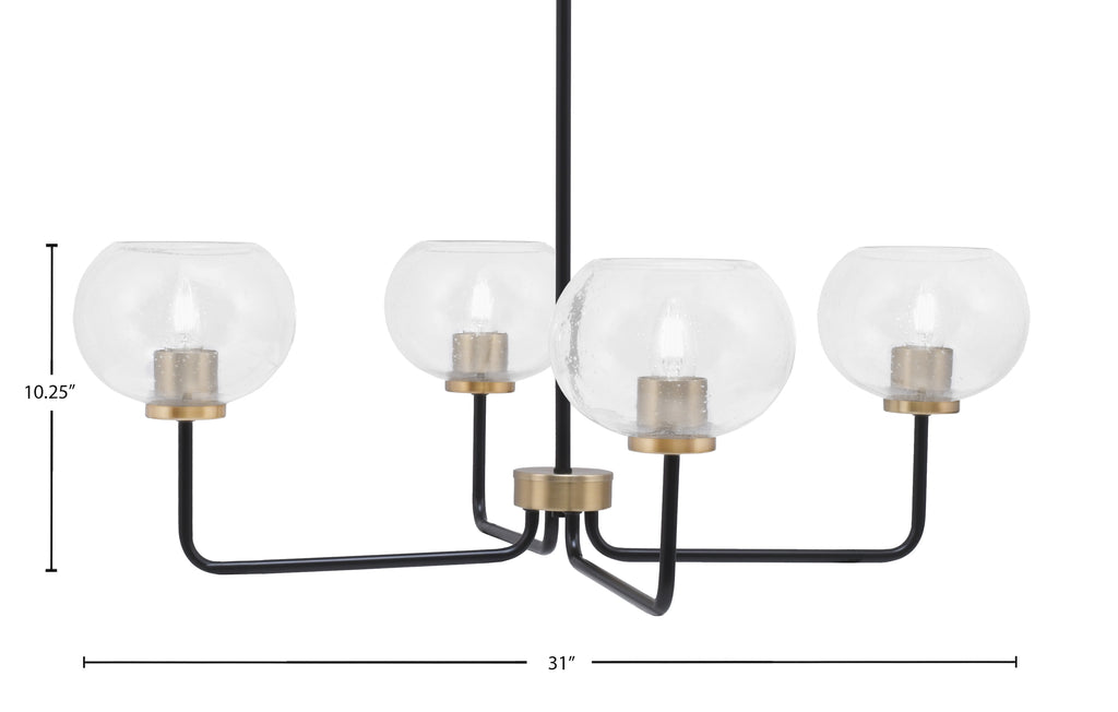Sandia Four Light Chandelier in Matte Black & New Age Brass with Clear Bubble Shade