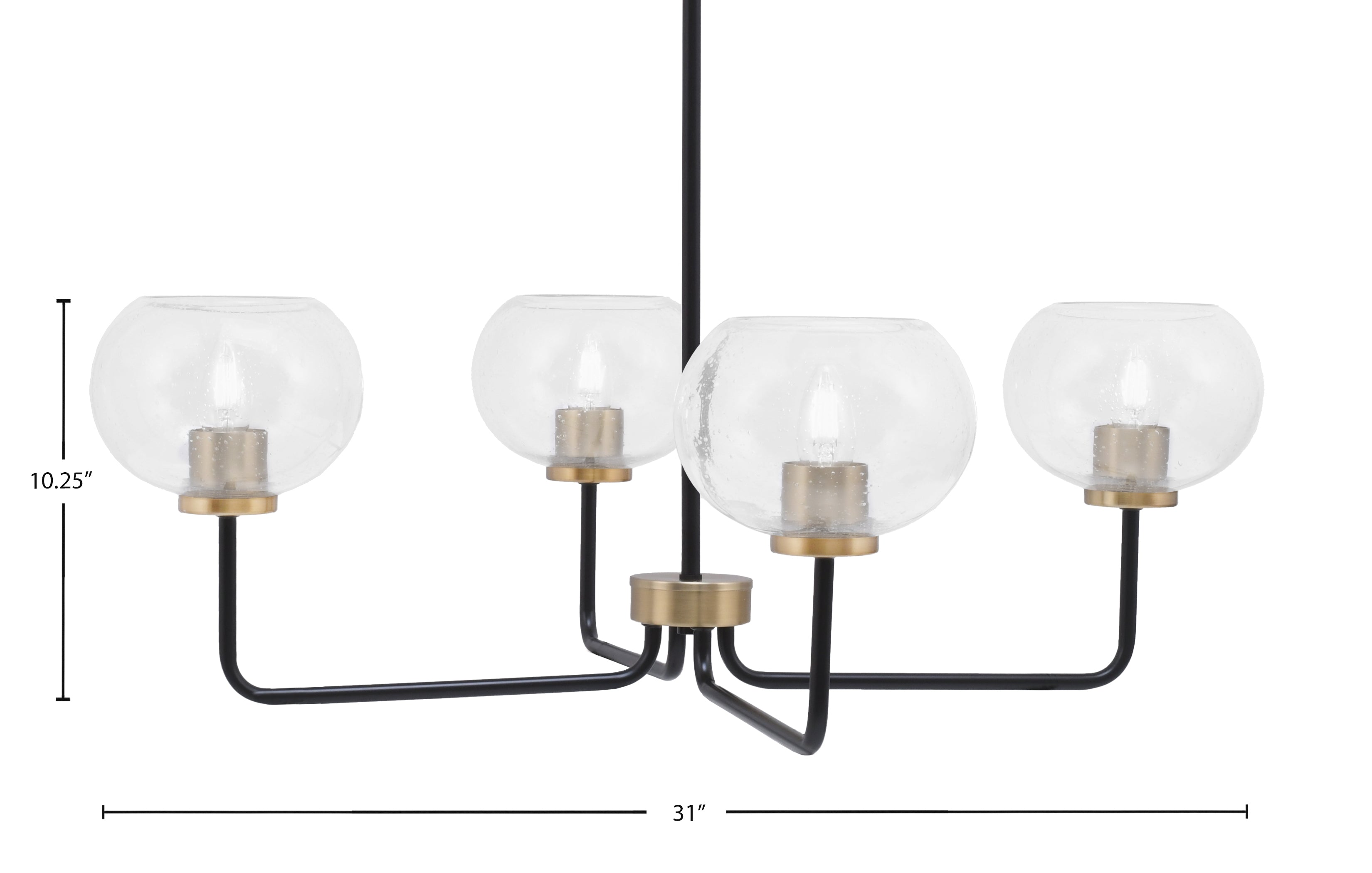 Sandia Four Light Chandelier in Matte Black & New Age Brass with Clear Bubble Shade