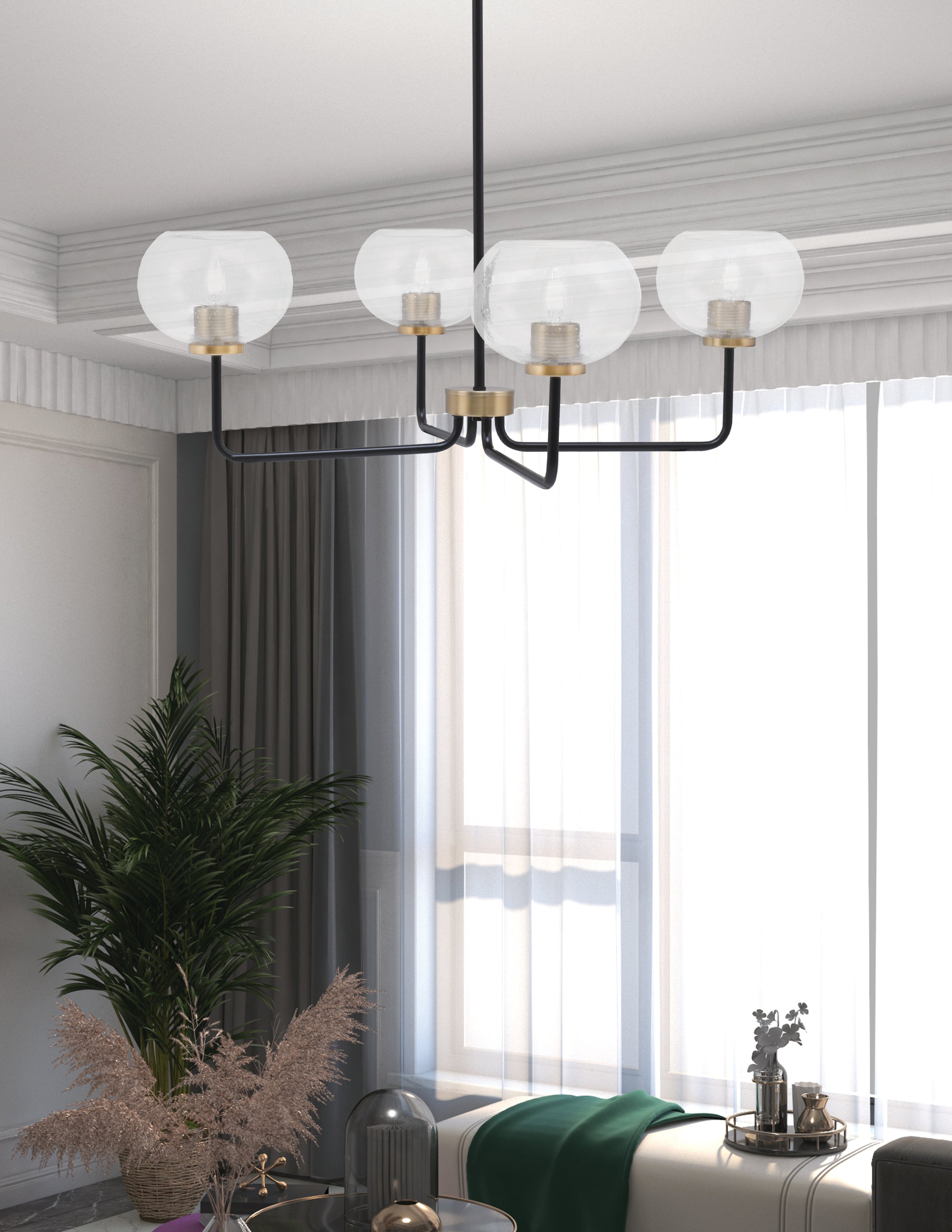 Sandia Four Light Chandelier in Matte Black & New Age Brass with Clear Bubble Shade