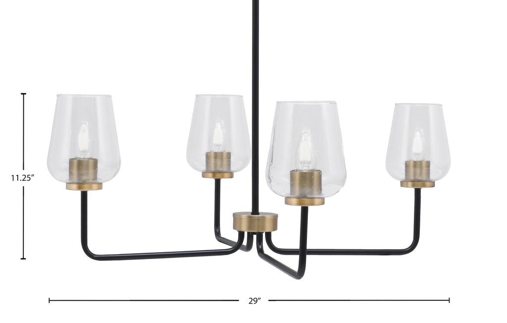 Sandia Four Light Chandelier in Matte Black & New Age Brass with Clear Bubble Shade