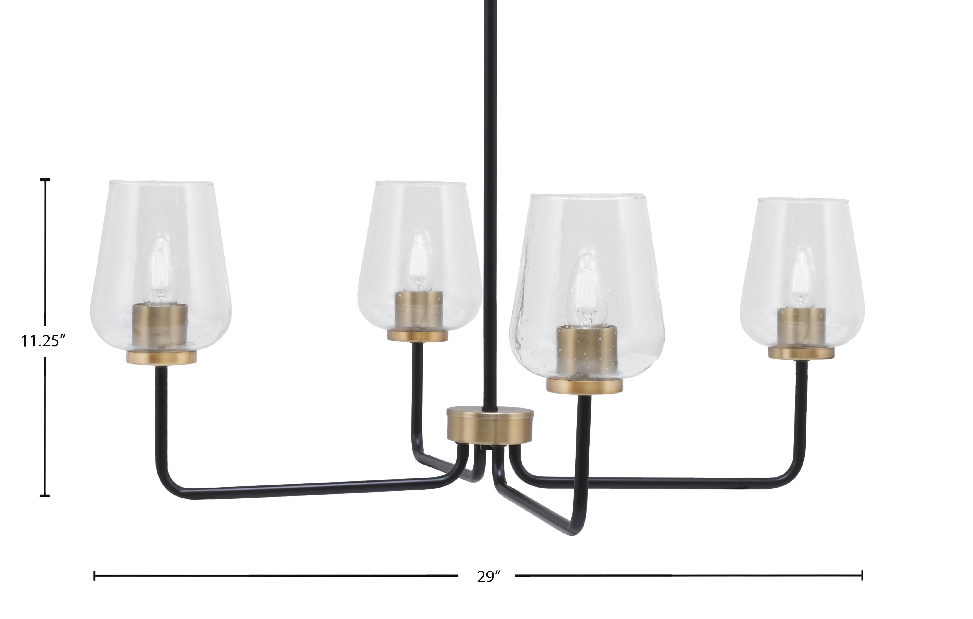 Sandia Four Light Chandelier in Matte Black & New Age Brass with Clear Bubble Shade