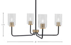 Sandia Four Light Chandelier in Matte Black & New Age Brass with Clear Bubble Shade