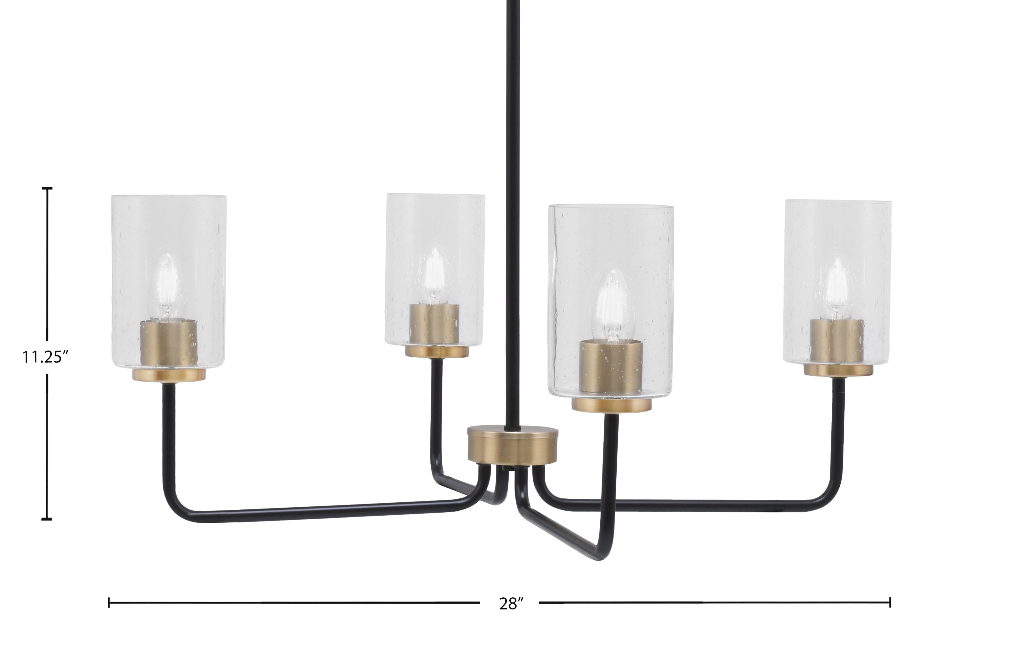 Sandia Four Light Chandelier in Matte Black & New Age Brass with Clear Bubble Shade