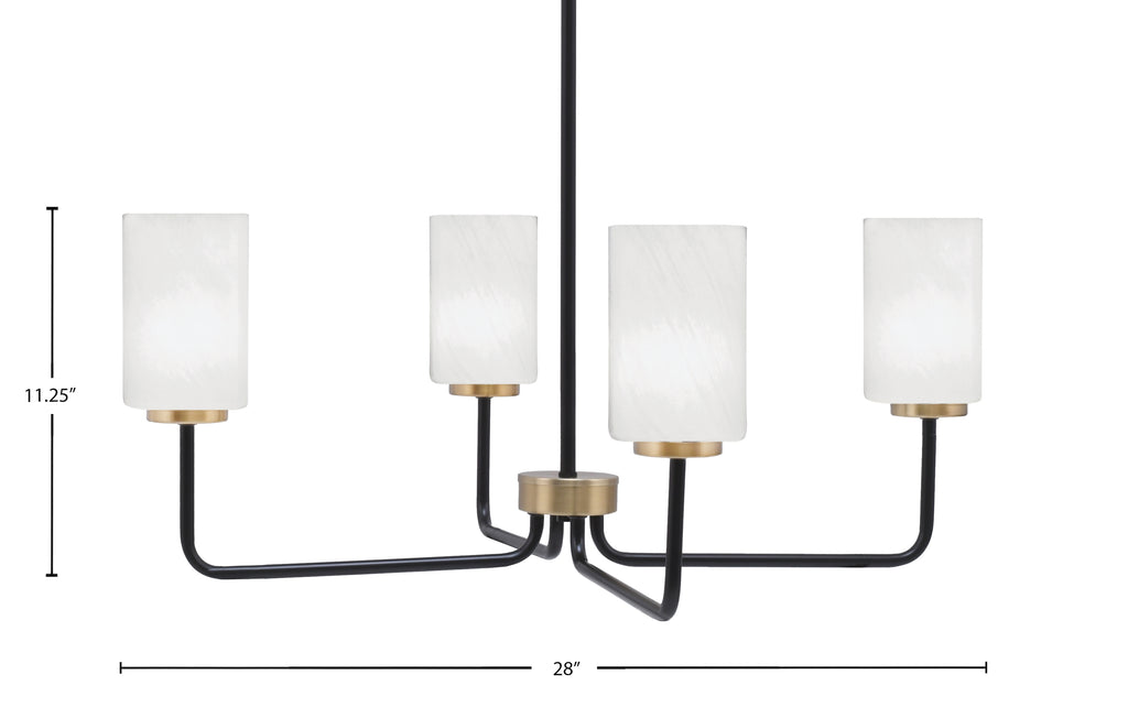 Sandia Four Light Chandelier in Matte Black & New Age Brass with White Marble Shade
