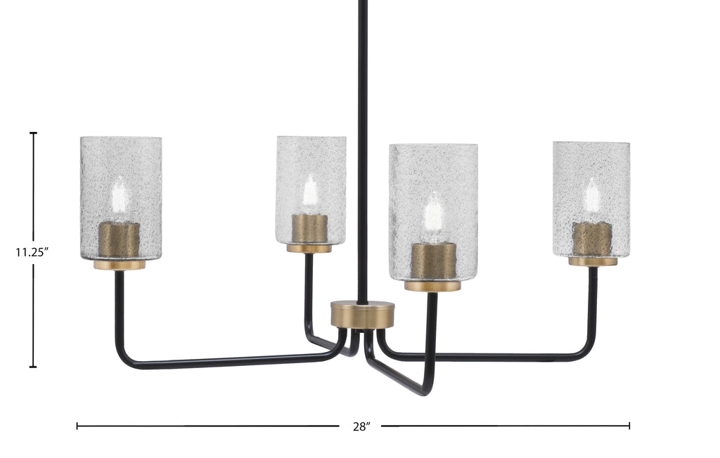 Sandia Four Light Chandelier in Matte Black & New Age Brass with Smoke Bubble Shade