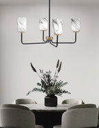 Sandia Four Light Chandelier in Matte Black & New Age Brass with Onyx Swirl Shade
