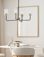 Sandia Four Light Chandelier in Matte Black & New Age Brass with Clear Bubble Shade