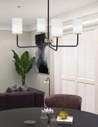 Sandia Four Light Chandelier in Matte Black & New Age Brass with White Muslin Shade