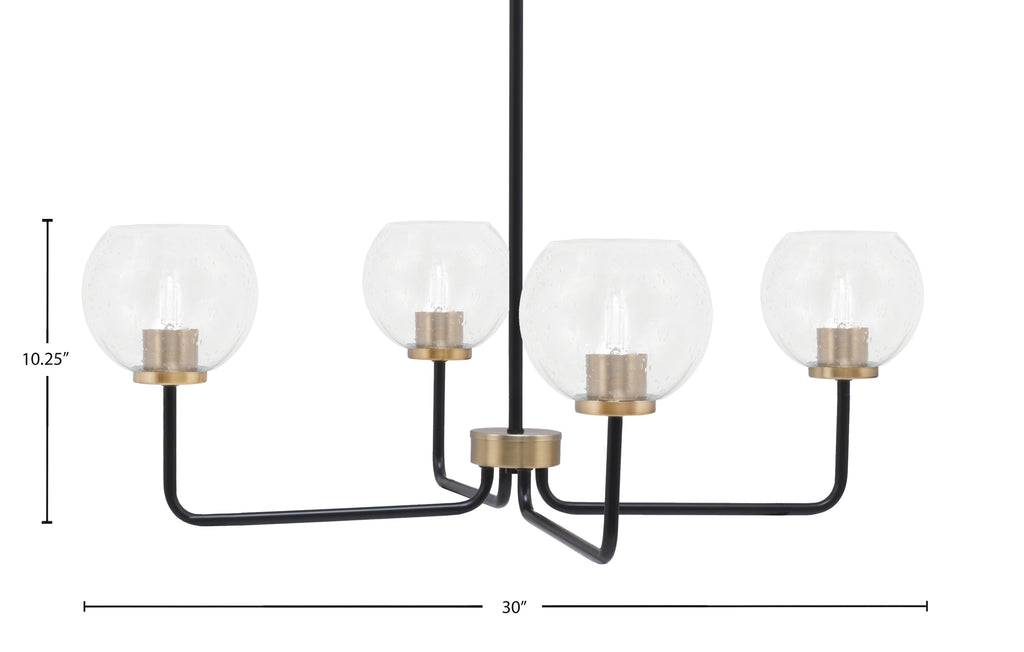 Sandia Four Light Chandelier in Matte Black & New Age Brass with Clear Bubble Shade