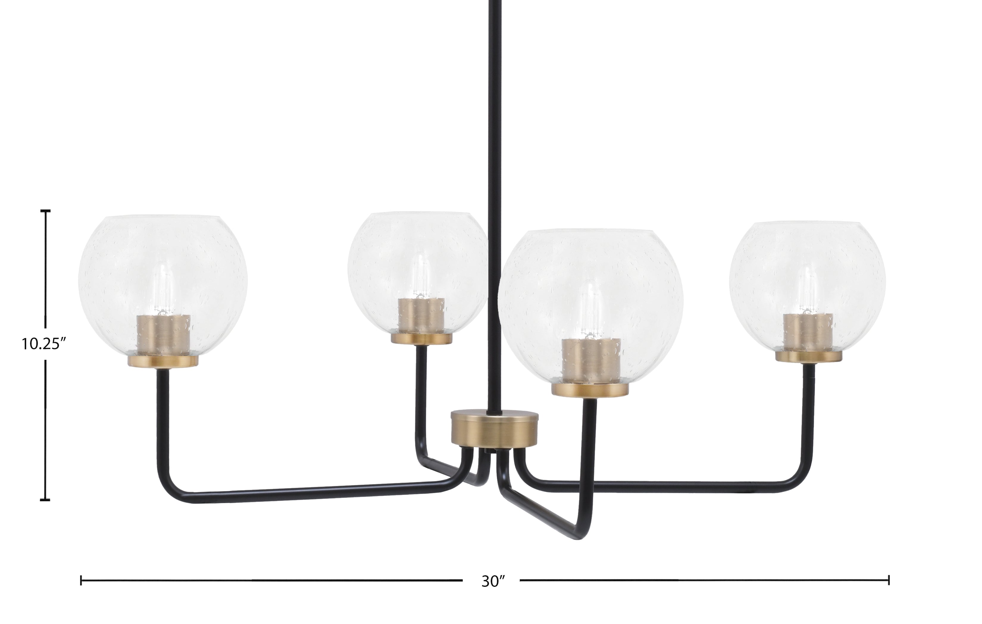 Sandia Four Light Chandelier in Matte Black & New Age Brass with Clear Bubble Shade