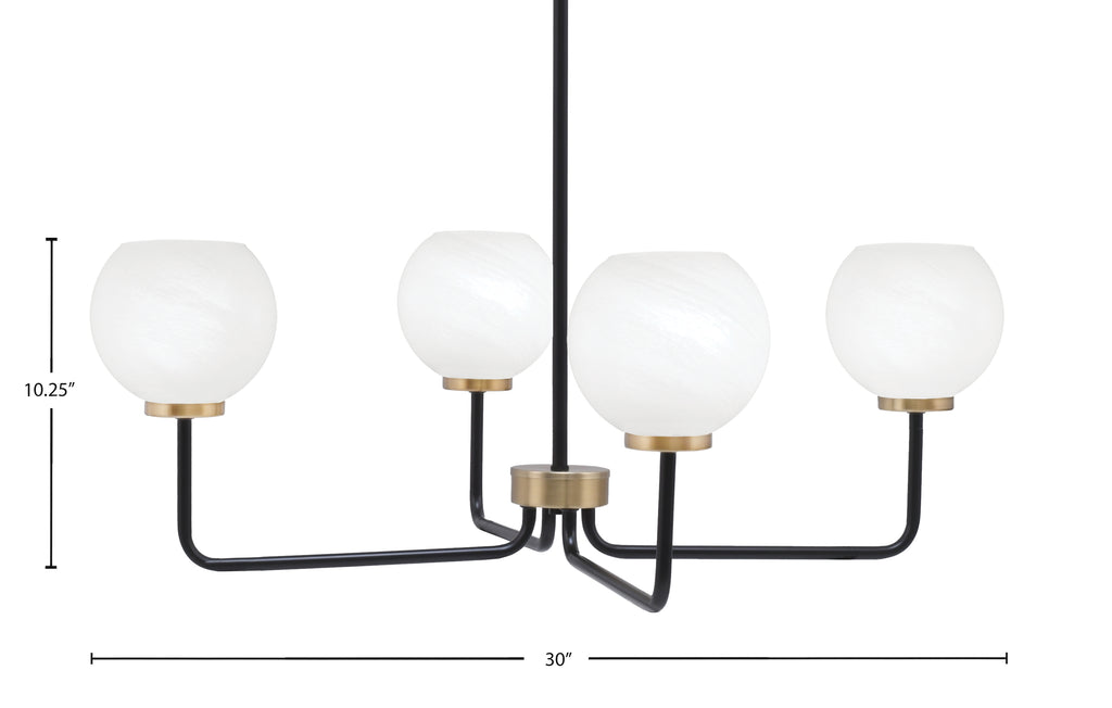 Sandia Four Light Chandelier in Matte Black & New Age Brass with White Marble Shade