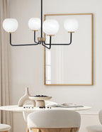 Sandia Four Light Chandelier in Matte Black & New Age Brass with White Marble Shade